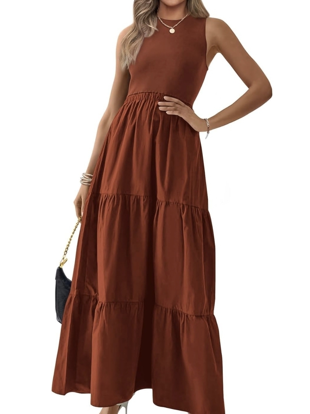 Sleeveless Tiered Maxi Dress in Burnt Orange